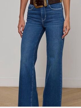 L'AGENCE Gwenna Wide-Leg Flare Jeans in Gage Medium Blue Size 25